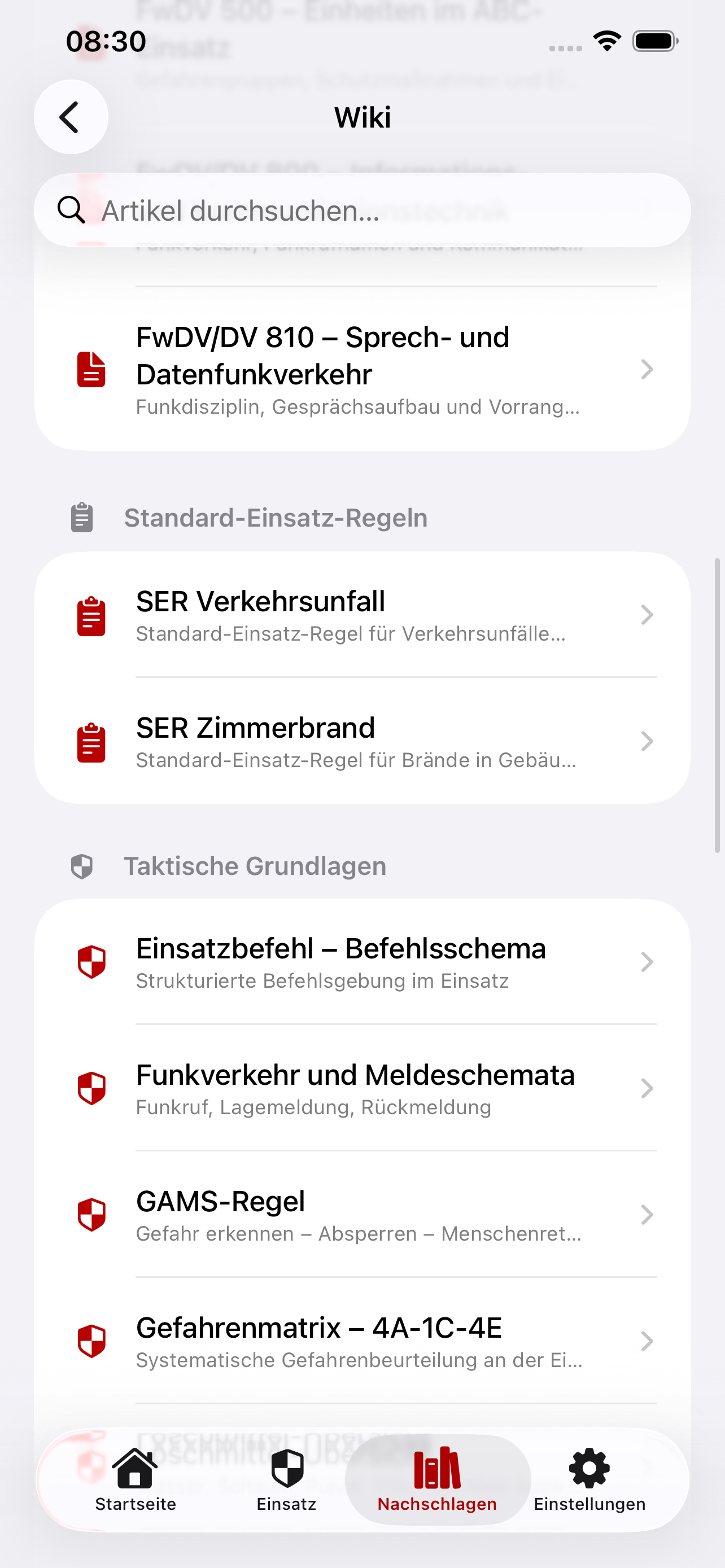 Wiki mit Fachartikeln und Einsatzwissen